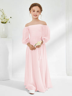 Strapless Floor-length Chiffon Junior Bridesmaid Dresses Blushing Pink