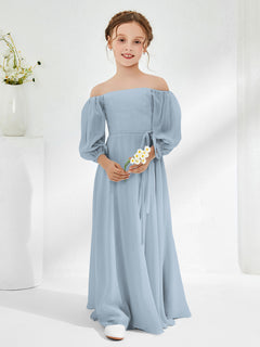 Strapless Floor-length Chiffon Junior Bridesmaid Dresses Dusty Blue