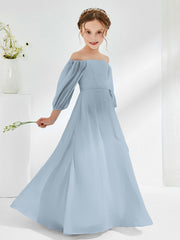 Strapless Floor-length Chiffon Junior Bridesmaid Dresses Dusty Blue