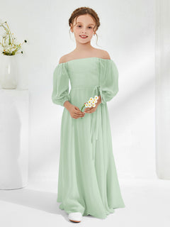 Strapless Floor-length Chiffon Junior Bridesmaid Dresses Dusty Sage