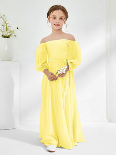 Strapless Floor-length Chiffon Junior Bridesmaid Dresses Lemon