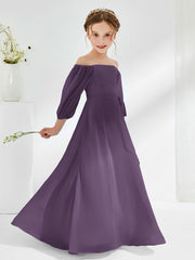 Strapless Floor-length Chiffon Junior Bridesmaid Dresses Plum