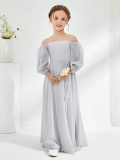 Strapless Floor-length Chiffon Junior Bridesmaid Dresses Silver