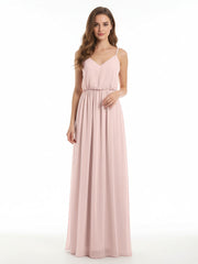 V-neck Spaghetti Strap Chiffon Bridesmaid Dresses-Dusty Rose