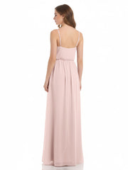 V-neck Spaghetti Strap Chiffon Bridesmaid Dresses-Dusty Rose