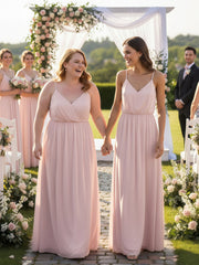 V-neck Spaghetti Strap Chiffon Bridesmaid Dresses-Dusty Rose