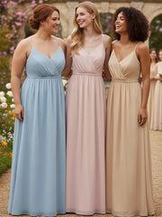 V-neck Spaghetti Strap Chiffon Bridesmaid Dresses-Dusty Rose