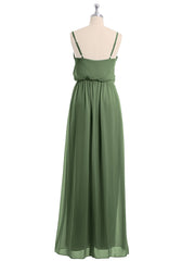 V-neck Spaghetti Strap Chiffon Bridesmaid Dresses-Olive Green Plus Size