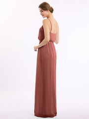 V-neck Spaghetti Strap Chiffon Bridesmaid Dresses-Terracotta Plus Size