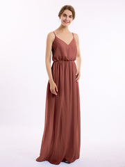 V-neck Spaghetti Strap Chiffon Bridesmaid Dresses-Terracotta Plus Size