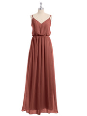 V-neck Spaghetti Strap Chiffon Bridesmaid Dresses-Terracotta Plus Size