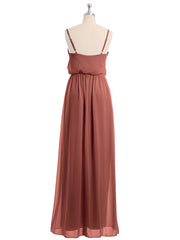 V-neck Spaghetti Strap Chiffon Bridesmaid Dresses-Terracotta Plus Size