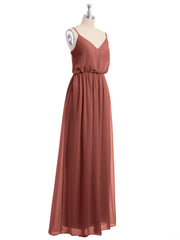 V-neck Spaghetti Strap Chiffon Bridesmaid Dresses-Terracotta Plus Size