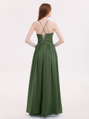 Illusion Neck Lace and Chiffon Maxi Gowns-Olive Green Plus Size