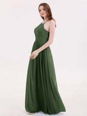Illusion Neck Lace and Chiffon Maxi Gowns-Olive Green Plus Size