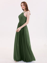 Illusion Neck Lace and Chiffon Maxi Gowns-Olive Green