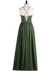 Illusion Neck Lace and Chiffon Maxi Gowns-Olive Green
