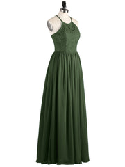 Illusion Neck Lace and Chiffon Maxi Gowns-Olive Green