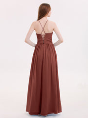 Illusion Neck Lace and Chiffon Maxi Gowns-Terracotta Plus Size