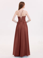 Illusion Neck Lace and Chiffon Maxi Gowns-Terracotta