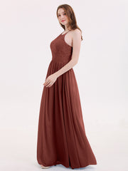 Illusion Neck Lace and Chiffon Maxi Gowns-Terracotta Plus Size