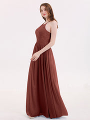 Illusion Neck Lace and Chiffon Maxi Gowns-Terracotta