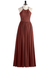 Illusion Neck Lace and Chiffon Maxi Gowns-Terracotta