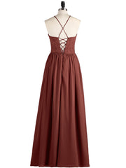 Illusion Neck Lace and Chiffon Maxi Gowns-Terracotta