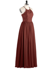 Illusion Neck Lace and Chiffon Maxi Gowns-Terracotta Plus Size