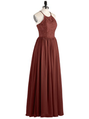 Illusion Neck Lace and Chiffon Maxi Gowns-Terracotta