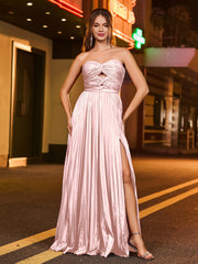 A-line  Strapless Pleated Maxi Dress Blushing Pink