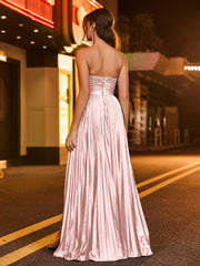 A-line  Strapless Pleated Maxi Dress Blushing Pink
