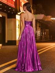 A-line  Strapless Pleated Maxi Dress Grape