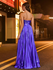 A-line  Strapless Pleated Maxi Dress Regency