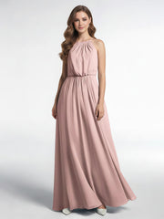 Halter Neck Low Back Chiffon Maxi Sexy Dress-Dusty Rose