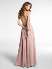 Halter Neck Low Back Chiffon Maxi Sexy Dress-Dusty Rose
