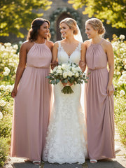Halter Neck Low Back Chiffon Maxi Sexy Dress-Dusty Rose
