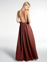 Halter Neck Low Back Chiffon Maxi Sexy Dress-Terracotta Plus Size