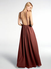Halter Neck Low Back Chiffon Maxi Sexy Dress-Terracotta