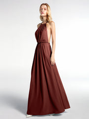 Halter Neck Low Back Chiffon Maxi Sexy Dress-Terracotta Plus Size