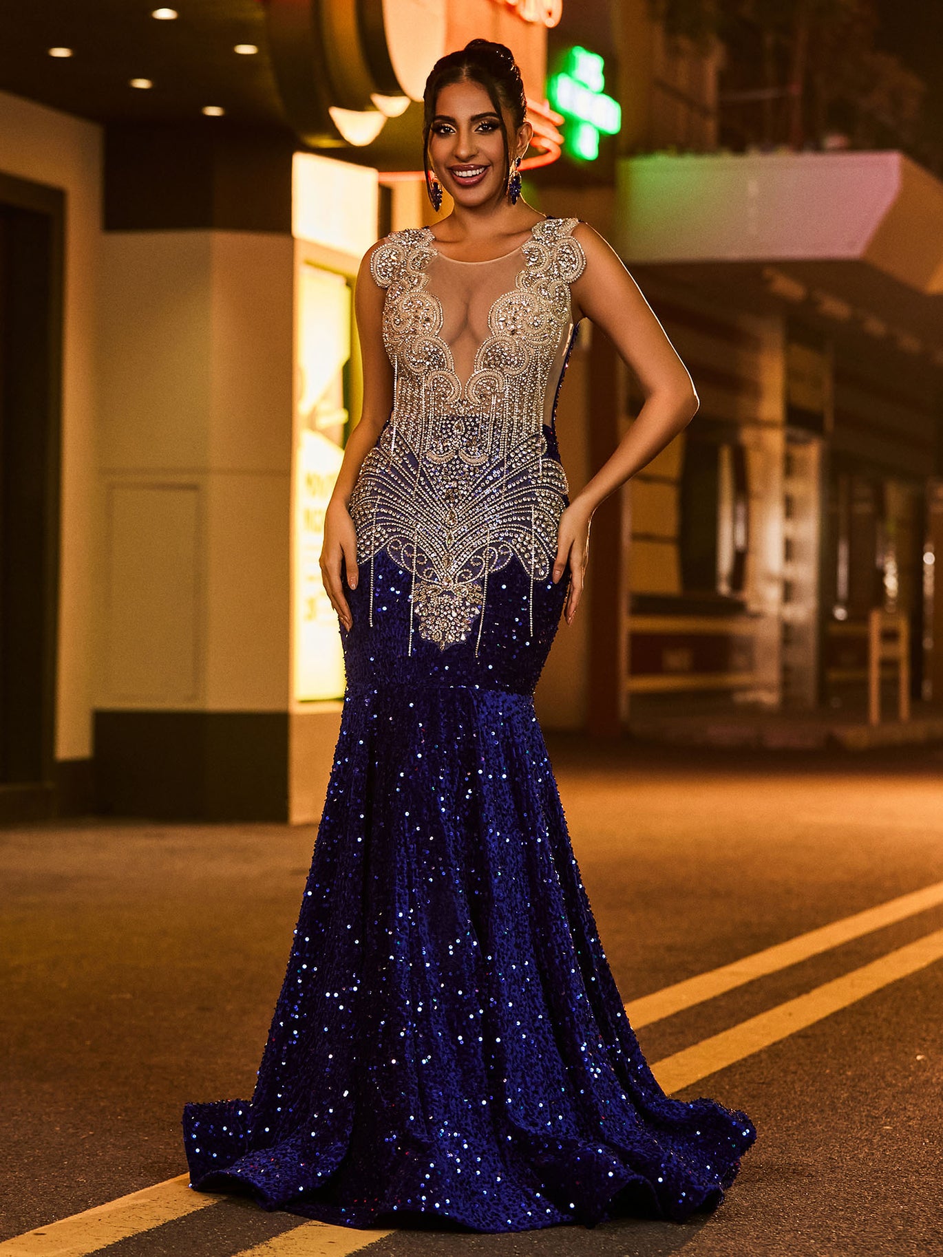 maura mesh dress mauve BABARONI 2025 Ornate Handcrafted Rhinestone Mermaid Evening Prom Royal Blue This lightweight dress features Andrea & Leo WL036 Color:Cloud White Eyelet Elegant_Dress