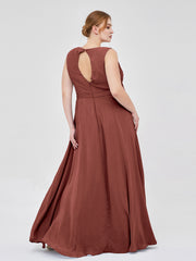 V-neck Chiffon Bridesmaid Gown with Cascade Skirt Terracotta