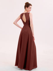 V-neck Chiffon Bridesmaid Gown with Cascade Skirt Terracotta