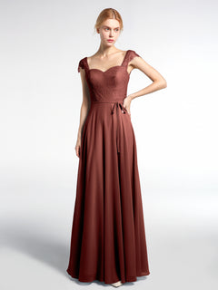 Lace Bodice Chiffon Skirt Dress with Cap Sleeves-Terracotta