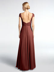 Lace Bodice Chiffon Skirt Dress with Cap Sleeves-Terracotta Plus Size
