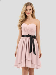 Sweetheart Neck Short Dress with Black Sash-Dusty Rose