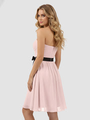 Sweetheart Neck Short Dress with Black Sash-Dusty Rose