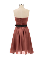 Sweetheart Neck Short Dress with Black Sash-Terracotta