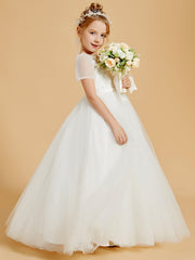 Tulle Delight: Flower Girl Dresses with Button Accents