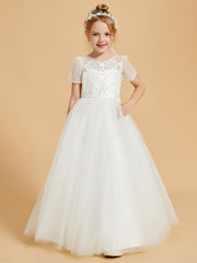 Tulle Delight: Flower Girl Dresses with Button Accents